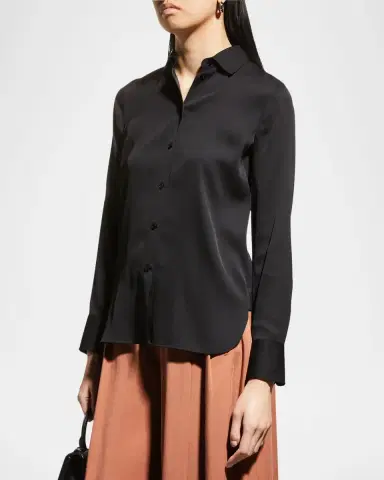 Vince Slim-Fit Long-Sleeve Stretch-Silk Blouse | Thumbnail 4 Vince Slim-Fit Long-Sleeve Stretch-Silk Blouse | Thumbnail 4