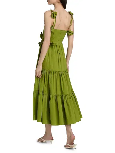 Cinq à Sept Women's Kael Embellished Cotton-Blend Tiered Midi-Dress - Dark Lime | Thumbnail 5 Cinq à Sept Women's Kael Embellished Cotton-Blend Tiered Midi-Dress - Dark Lime | Thumbnail 5