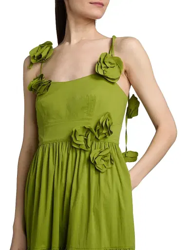 Cinq à Sept Women's Kael Embellished Cotton-Blend Tiered Midi-Dress - Dark Lime | Thumbnail 6 Cinq à Sept Women's Kael Embellished Cotton-Blend Tiered Midi-Dress - Dark Lime | Thumbnail 6