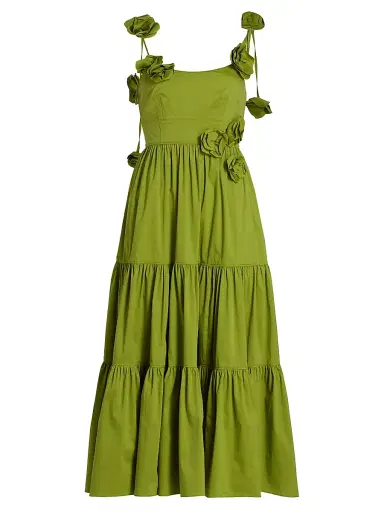 Cinq à Sept Women's Kael Embellished Cotton-Blend Tiered Midi-Dress - Dark Lime | Thumbnail 1 Cinq à Sept Women's Kael Embellished Cotton-Blend Tiered Midi-Dress - Dark Lime | Thumbnail 1