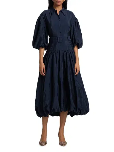 Cinq à Sept Women's Daliah Bubble-Hem Belted Midi-Shirtdress - Navy | Thumbnail 3 Cinq à Sept Women's Daliah Bubble-Hem Belted Midi-Shirtdress - Navy | Thumbnail 3