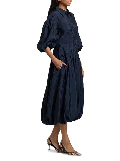 Cinq à Sept Women's Daliah Bubble-Hem Belted Midi-Shirtdress - Navy | Thumbnail 4 Cinq à Sept Women's Daliah Bubble-Hem Belted Midi-Shirtdress - Navy | Thumbnail 4