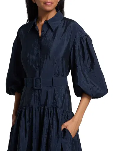 Cinq à Sept Women's Daliah Bubble-Hem Belted Midi-Shirtdress - Navy | Thumbnail 6 Cinq à Sept Women's Daliah Bubble-Hem Belted Midi-Shirtdress - Navy | Thumbnail 6