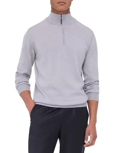 Bugatchi Men's Spencer Wool Half-Zip Sweater - Platinum | Thumbnail 2 Bugatchi Men's Spencer Wool Half-Zip Sweater - Platinum | Thumbnail 2