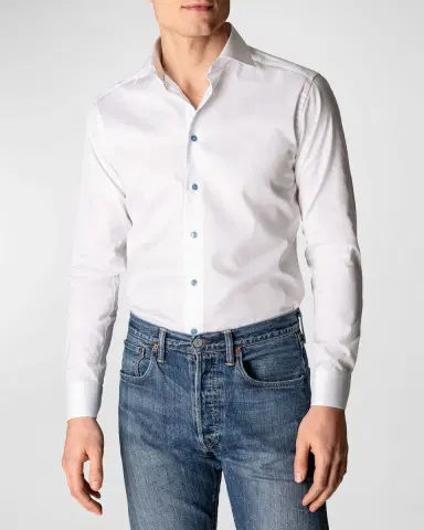 Eton Contemporary Fit Twill Shirt with Blue Buttons | Thumbnail 2 Eton Contemporary Fit Twill Shirt with Blue Buttons | Thumbnail 2