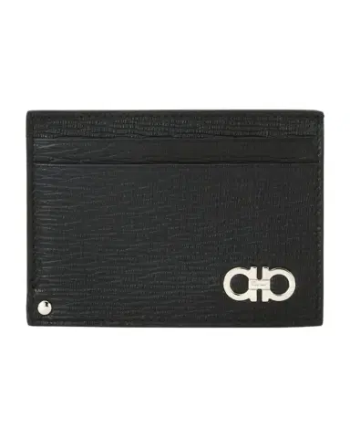 FERRAGAMO Men's Revival Gancini Leather Card Case with Flip-Out ID Window, Black/Red | Thumbnail 1 FERRAGAMO Men's Revival Gancini Leather Card Case with Flip-Out ID Window, Black/Red | Thumbnail 1