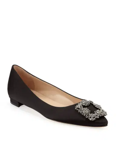 Manolo Blahnik Hangisi Crystal-Buckle Satin Flat | Thumbnail 1 Manolo Blahnik Hangisi Crystal-Buckle Satin Flat | Thumbnail 1