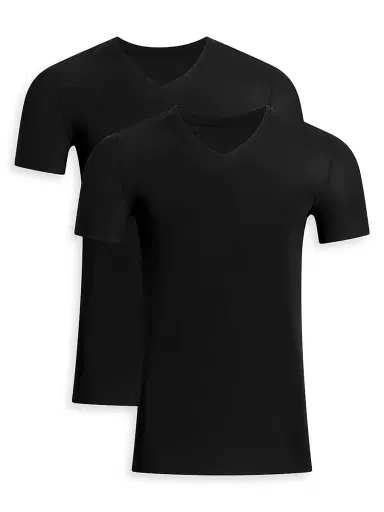 Commando Men's Classic Microfiber V-Neck Undershirt 2-Pack - Black | Thumbnail 1 Commando Men's Classic Microfiber V-Neck Undershirt 2-Pack - Black | Thumbnail 1