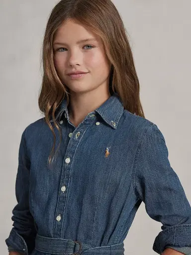 Polo Ralph Lauren Little Girl's & Girl's Belted Denim Shirtdress - Indigo | Thumbnail 3 Polo Ralph Lauren Little Girl's & Girl's Belted Denim Shirtdress - Indigo | Thumbnail 3