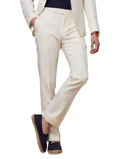 Ralph Lauren Purple Label Men's Gregory Hand-Tailored Silk-Linen Trousers - Classic Cream | Thumbnail 3 Ralph Lauren Purple Label Men's Gregory Hand-Tailored Silk-Linen Trousers - Classic Cream | Thumbnail 3