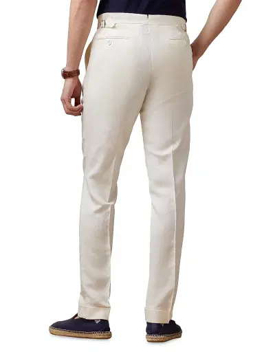 Ralph Lauren Purple Label Men's Gregory Hand-Tailored Silk-Linen Trousers - Classic Cream | Thumbnail 4 Ralph Lauren Purple Label Men's Gregory Hand-Tailored Silk-Linen Trousers - Classic Cream | Thumbnail 4