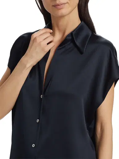 Vince Women's Cap-Sleeve Silk Blouse - Coastal - Size XXS | Thumbnail 6 Vince Women's Cap-Sleeve Silk Blouse - Coastal - Size XXS | Thumbnail 6