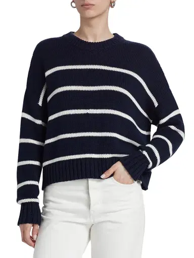 Jenni Kayne Women's Chloe Striped Cotton Crewneck Sweater - Navy Stripe | Thumbnail 3 Jenni Kayne Women's Chloe Striped Cotton Crewneck Sweater - Navy Stripe | Thumbnail 3
