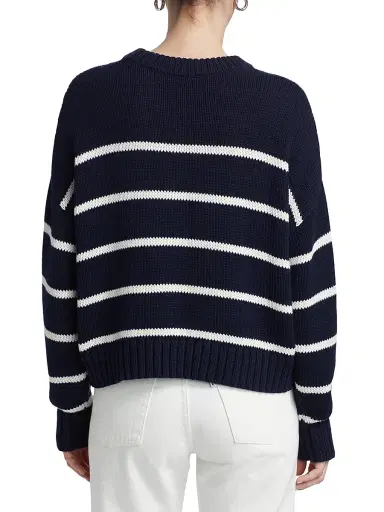 Jenni Kayne Women's Chloe Striped Cotton Crewneck Sweater - Navy Stripe | Thumbnail 5 Jenni Kayne Women's Chloe Striped Cotton Crewneck Sweater - Navy Stripe | Thumbnail 5