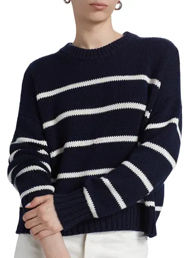 Jenni Kayne Women's Chloe Striped Cotton Crewneck Sweater - Navy Stripe | Thumbnail 6 Jenni Kayne Women's Chloe Striped Cotton Crewneck Sweater - Navy Stripe | Thumbnail 6