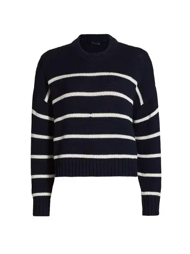 Jenni Kayne Women's Chloe Striped Cotton Crewneck Sweater - Navy Stripe | Thumbnail 1 Jenni Kayne Women's Chloe Striped Cotton Crewneck Sweater - Navy Stripe | Thumbnail 1