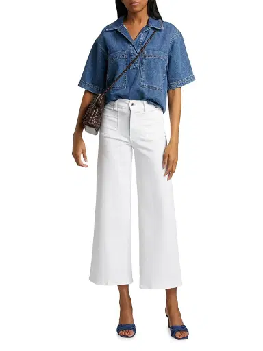 FRAME Women's Le Slim High-Rise Flared Cropped Jeans - White | Thumbnail 2 FRAME Women's Le Slim High-Rise Flared Cropped Jeans - White | Thumbnail 2