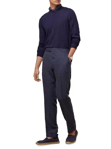Ralph Lauren Purple Label Men's Gregory Hand-Tailored Silk-Linen Trousers | Thumbnail 2 Ralph Lauren Purple Label Men's Gregory Hand-Tailored Silk-Linen Trousers | Thumbnail 2