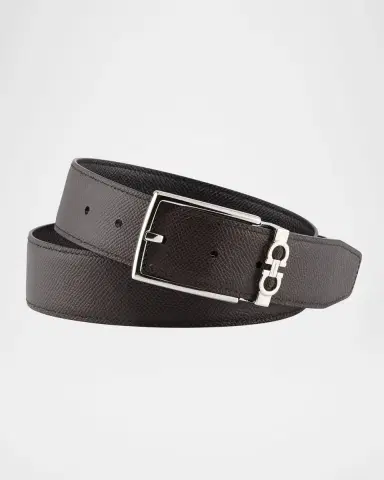 Ferragamo Men 's Reversible Textured Leather Belt with Classic Buckle | Thumbnail 2 Ferragamo Men 's Reversible Textured Leather Belt with Classic Buckle | Thumbnail 2