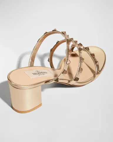 Valentino Garavani Rockstud Caged Metallic Leather Slide Sandals | Thumbnail 3 Valentino Garavani Rockstud Caged Metallic Leather Slide Sandals | Thumbnail 3