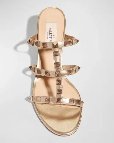 Valentino Garavani Rockstud Caged Metallic Leather Slide Sandals | Thumbnail 5 Valentino Garavani Rockstud Caged Metallic Leather Slide Sandals | Thumbnail 5