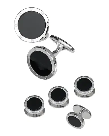 Jan Leslie Round Onyx Cuff Link and Stud Set | Thumbnail 1 Jan Leslie Round Onyx Cuff Link and Stud Set | Thumbnail 1