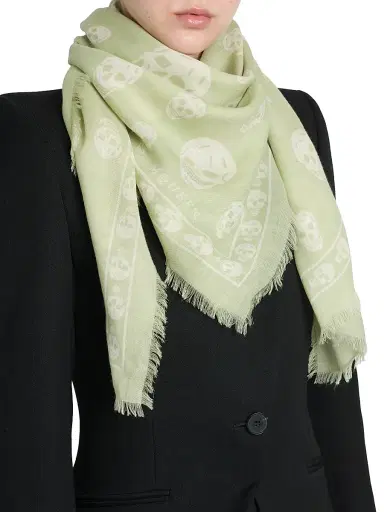 McQueen Women's Skull Wool Scarf - Oyster | Thumbnail 3 McQueen Women's Skull Wool Scarf - Oyster | Thumbnail 3