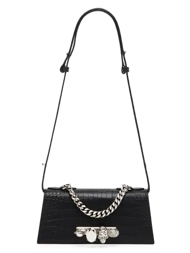 McQueen Women's Mini Jewelled Croc-Embossed Leather Shoulder Bag - Black | Thumbnail 6 McQueen Women's Mini Jewelled Croc-Embossed Leather Shoulder Bag - Black | Thumbnail 6