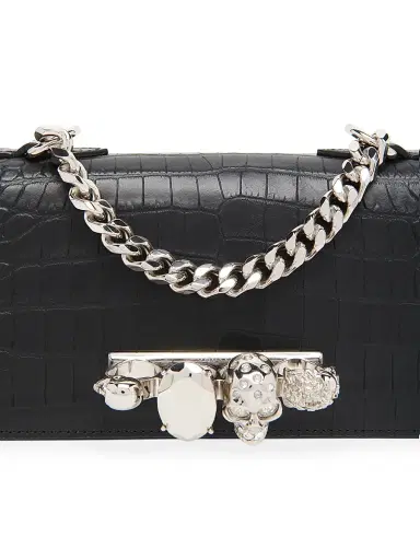 McQueen Women's Mini Jewelled Croc-Embossed Leather Shoulder Bag - Black | Thumbnail 7 McQueen Women's Mini Jewelled Croc-Embossed Leather Shoulder Bag - Black | Thumbnail 7