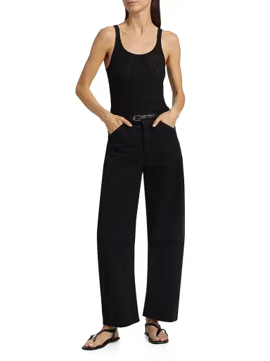 Nili Lotan Women's Tribeca Cotton Mid-Rise Barrel Pants - Jet Black | Thumbnail 2 Nili Lotan Women's Tribeca Cotton Mid-Rise Barrel Pants - Jet Black | Thumbnail 2