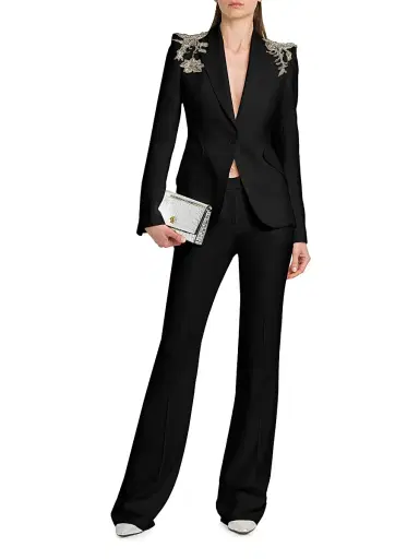 Alexander McQueen Women's Shoulder-Embellished Peak Lapel Jacket - Black - Size 10 | Thumbnail 2 Alexander McQueen Women's Shoulder-Embellished Peak Lapel Jacket - Black - Size 10 | Thumbnail 2