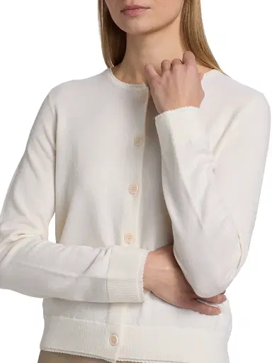 Vince Women's Scallop Trim Wool-Cashmere Cardigan - Off White - Size XXS | Thumbnail 6 Vince Women's Scallop Trim Wool-Cashmere Cardigan - Off White - Size XXS | Thumbnail 6