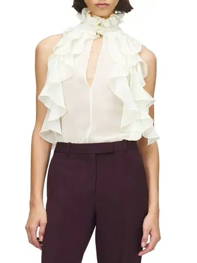 Alexander McQueen Women's Ruffled Sleeveless Silk Top - Gesso - Size 10 | Thumbnail 3 Alexander McQueen Women's Ruffled Sleeveless Silk Top - Gesso - Size 10 | Thumbnail 3
