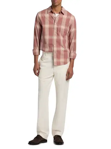 Vince Men's Townes Plaid Cotton Shirt - Cherrywood Smock | Thumbnail 2 Vince Men's Townes Plaid Cotton Shirt - Cherrywood Smock | Thumbnail 2