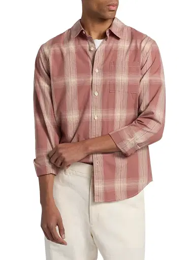 Vince Men's Townes Plaid Cotton Shirt - Cherrywood Smock | Thumbnail 3 Vince Men's Townes Plaid Cotton Shirt - Cherrywood Smock | Thumbnail 3