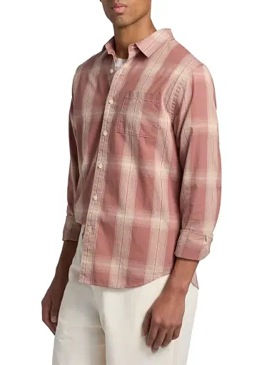 Vince Men's Townes Plaid Cotton Shirt - Cherrywood Smock | Thumbnail 4 Vince Men's Townes Plaid Cotton Shirt - Cherrywood Smock | Thumbnail 4