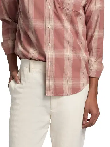 Vince Men's Townes Plaid Cotton Shirt - Cherrywood Smock | Thumbnail 6 Vince Men's Townes Plaid Cotton Shirt - Cherrywood Smock | Thumbnail 6