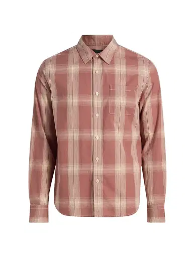 Vince Men's Townes Plaid Cotton Shirt - Cherrywood Smock | Thumbnail 1 Vince Men's Townes Plaid Cotton Shirt - Cherrywood Smock | Thumbnail 1