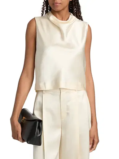 Vince Women's Satin Cowlneck Crop Top - Flax - Size XL | Thumbnail 3 Vince Women's Satin Cowlneck Crop Top - Flax - Size XL | Thumbnail 3
