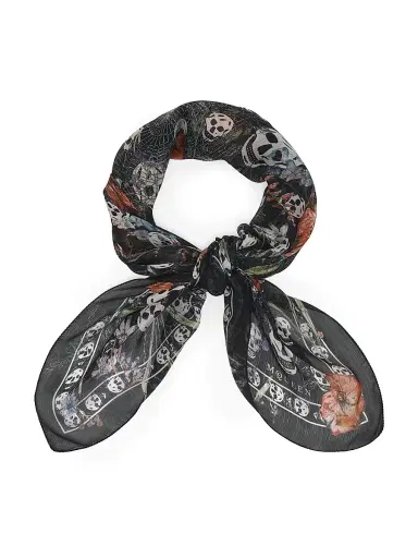 Alexander McQueen Women's Skull Silk Chiffon Scarf - Black Ivory | Thumbnail 3 Alexander McQueen Women's Skull Silk Chiffon Scarf - Black Ivory | Thumbnail 3