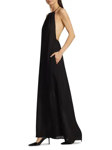 Nili Lotan Women's Lelia Linen Halterneck Maxi Dress - Black | Thumbnail 4 Nili Lotan Women's Lelia Linen Halterneck Maxi Dress - Black | Thumbnail 4