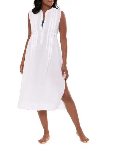 Miraclesuit Swim Women's Pleated Linen Cover-Up Dress - White | Thumbnail 2 Miraclesuit Swim Women's Pleated Linen Cover-Up Dress - White | Thumbnail 2