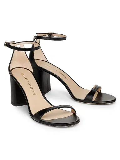 Stuart Weitzman Women's Nudist Block 75MM Metallic Leather Sandals - Black | Thumbnail 2 Stuart Weitzman Women's Nudist Block 75MM Metallic Leather Sandals - Black | Thumbnail 2