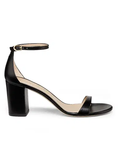 Stuart Weitzman Women's Nudist Block 75MM Metallic Leather Sandals - Black | Thumbnail 1 Stuart Weitzman Women's Nudist Block 75MM Metallic Leather Sandals - Black | Thumbnail 1
