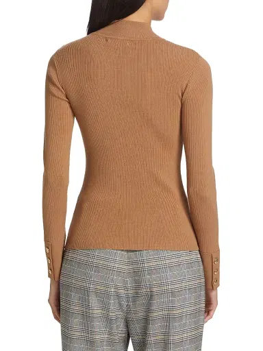 Elie Tahari Women's Naya Button-Detailed Rib-Knit Sweater - Saddle | Thumbnail 5 Elie Tahari Women's Naya Button-Detailed Rib-Knit Sweater - Saddle | Thumbnail 5