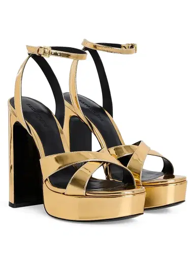 Retrofête Women's Melodia 130MM Leather Platform Sandals - Gold Mirror | Thumbnail 3 Retrofête Women's Melodia 130MM Leather Platform Sandals - Gold Mirror | Thumbnail 3