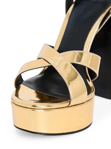 Retrofête Women's Melodia 130MM Leather Platform Sandals - Gold Mirror | Thumbnail 5 Retrofête Women's Melodia 130MM Leather Platform Sandals - Gold Mirror | Thumbnail 5