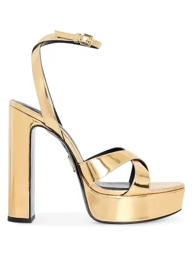 Retrofête Women's Melodia 130MM Leather Platform Sandals - Gold Mirror | Thumbnail 1 Retrofête Women's Melodia 130MM Leather Platform Sandals - Gold Mirror | Thumbnail 1