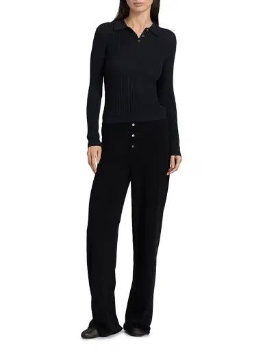 Guest in Residence Women's Shrunken Cashmere Long-Sleeve Polo Shirt - Black | Thumbnail 2 Guest in Residence Women's Shrunken Cashmere Long-Sleeve Polo Shirt - Black | Thumbnail 2