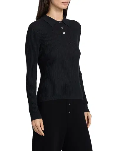 Guest in Residence Women's Shrunken Cashmere Long-Sleeve Polo Shirt - Black | Thumbnail 4 Guest in Residence Women's Shrunken Cashmere Long-Sleeve Polo Shirt - Black | Thumbnail 4